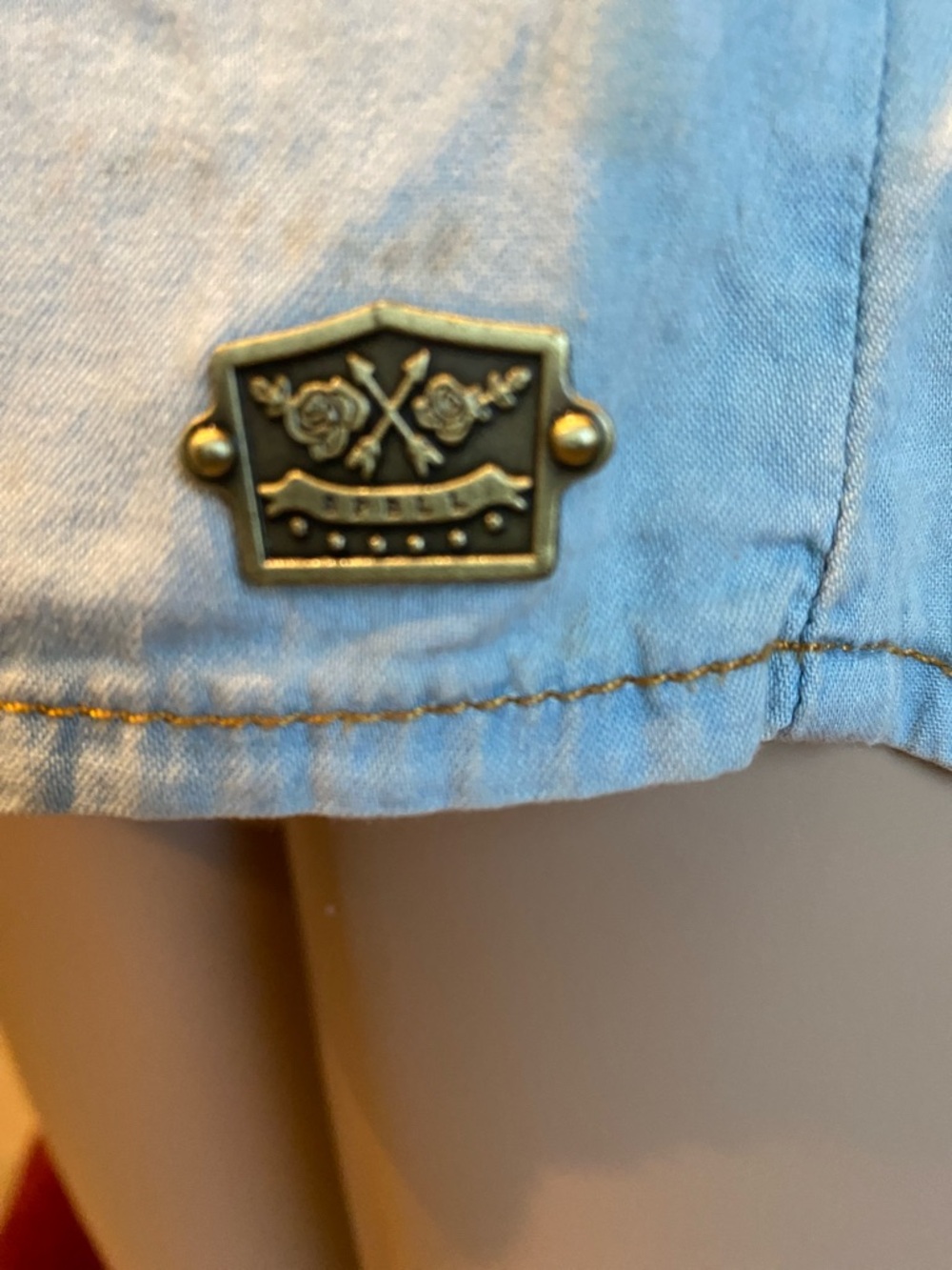 Spell Cactus Rose Light Wash Denim Button-Down Shirt with Floral Embroidery - Picture 3 of 10